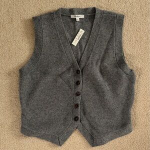 Madewell Gray V-Neck Button Front Sweater Vest